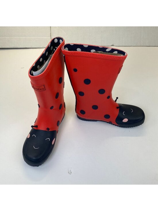 Joules Other - Joules Red Ladybug Rain Boots Big Kids Size 3 Red Black Pull On Wellie Boots